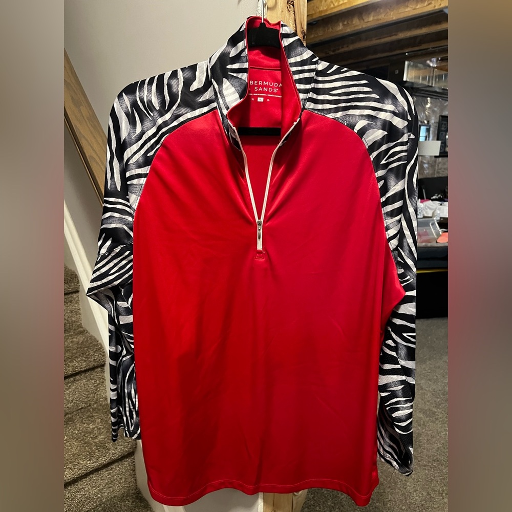 Bermuda Sands Red & Zebra-Print Quarter-Zip Women's Top